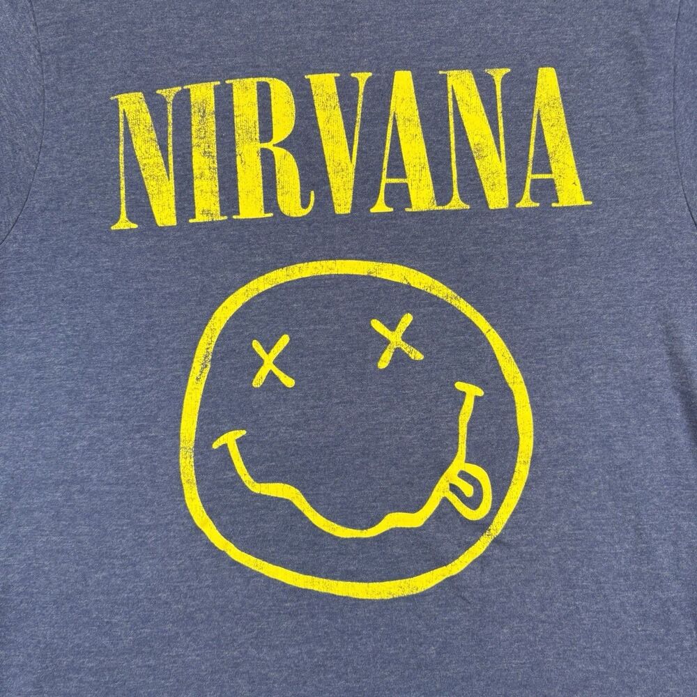 Nirvana Smiley Face T Shirt Mens Large Blue Short Sleeve